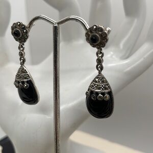 Marcasite with Black Bead Drop Earrings. So Stunning!